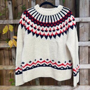 Vintage Hand-Knit Nordic Sweater – Wool Fair Isle Pullover